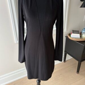 Black Long Sleeve Dress with Sexy Sheer Deep V Plunge